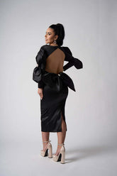 Rochie Marissa midi din satin cu fundițe 3D și cristale - Sia House Sia House pentru femei elegante